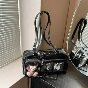 New Y2K Cute Ita Bag Large Capacity Fashion Shoulder Bag Lolita Girls Transparent Cosplay Underarm Bag DIY Badge Display Handbag