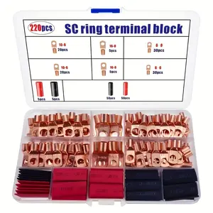 220pcs Ring Terminal Set Color-Coded Connectors for Battery Cables Suitable for Vehicles Marine Use Power Cabinets Appliances Durable Electrical Crimp Connectors DIY Wiring Repair Kit,summervibes