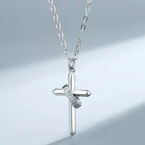 springtok Silver ring letter cross necklace faith light necklace men's daily wear gift