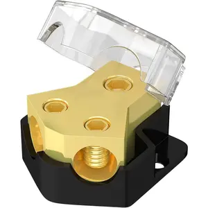 Joinfworld 12V Power Distribution Block Car Audio 2 Way Ground Distribution Block 0/2/4 Gauge in 4/8/10 Gauge Out 12 Volt Amp Distribution Block Splitter for Marine Automotive Car Boat