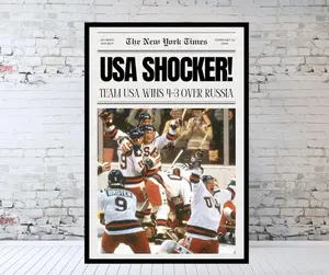 Team USA Hockey Power Play Poster, Olympic Gold Medal Ice Victory Artwork, Champion Tribute Sports Wall Decor, Down But Never Out Inspirational Print for Game Rooms and Sports Lovers