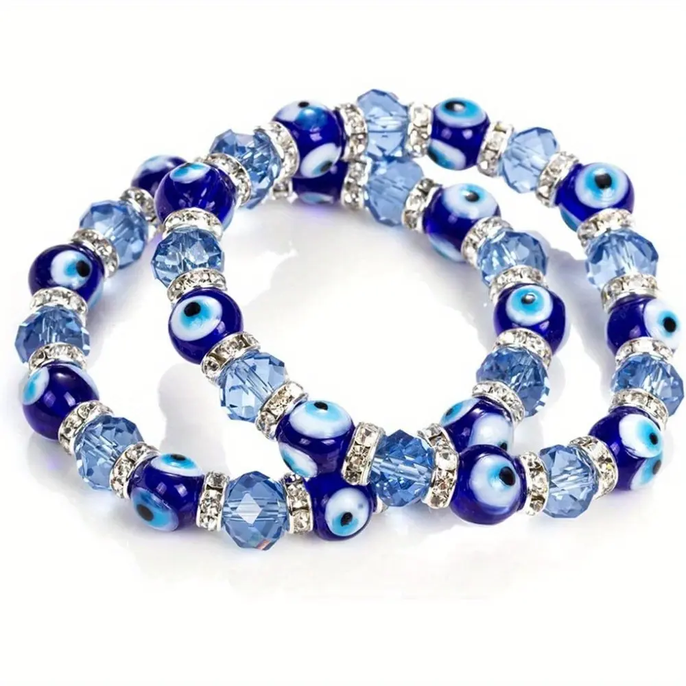 [Evil Eye Bead Bracelet] 2PCS Evil Eye Bead Bracelet Meaning Beaded Glass Beads Bracelet Women Jewelry