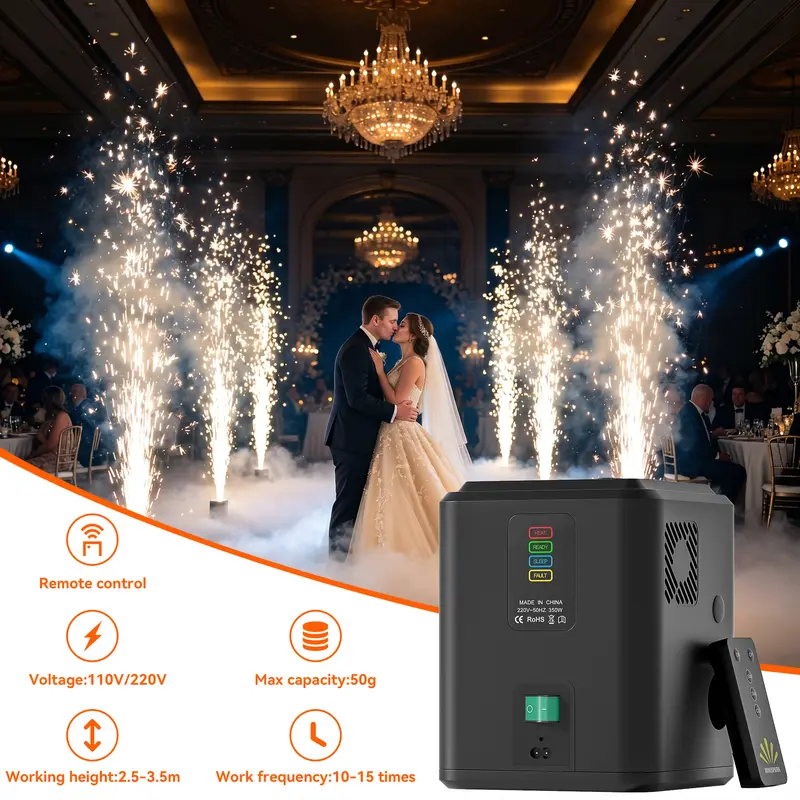 Summerwins Portable Cold Spark Machine - Compact Safe Non-Heated Stage Effect Device, Automatic Power Off, Easy to Set Up and Use, Adds Magical Touch to Weddings, Ceremonies, Corporate Gatherings (Material Not Included)