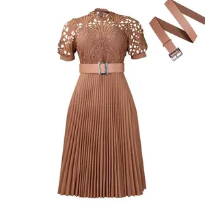 Women's Short Sleeve Lace Splicing Pleated African Dress Dress Dress