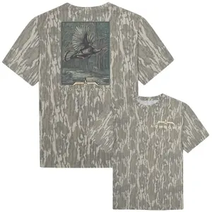 Lowbowz Flying Turkey Camo Shirt, Wild Turkey Hunting Tee, Mossy Oak Style Bottomland Turkey Shirt, Spring Turkey Season Apparel, Hunter's Graphic Tee