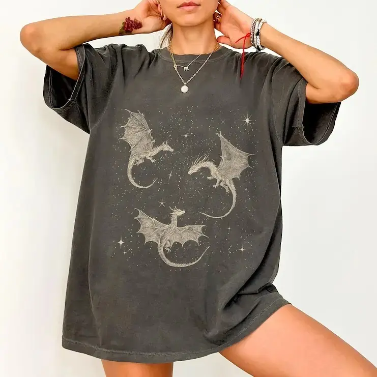 Comfort Colors Vintage Flying Dragons T-shirt, Dragon Fantasy T-shirt, Dragon Rider Lover Gift For Book Reader, Oversized Bookish Gift For Her - TrendWear USA