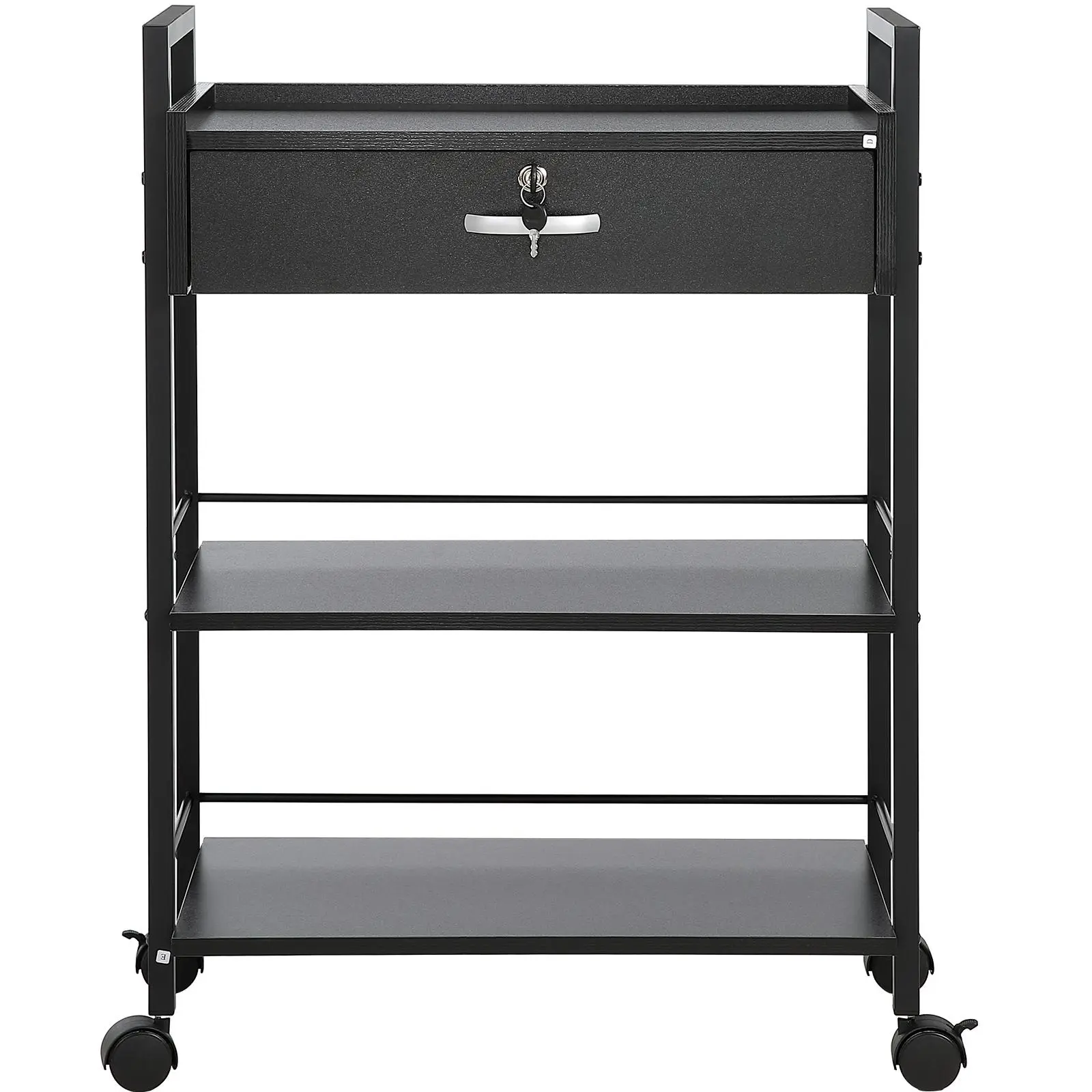 VEVOR Beauty Salon Rolling Trolley Cart - 3-Tier Lockable Drawer MDF Storage Station, Strong Multi-Tier Freestanding Fiberboard Revolving Utility Carts with 4 Wheels (2 Lockable) for Stylists, Barbershops, Strong Utility Carts