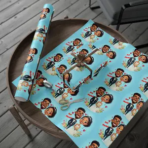 Playful African American Wedding Wrapping Paper Just Married Theme | Anamule Wraps