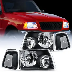 Headlight Assembly for 2001 2002 2003 2004 2005 2006 2007 2008 2009 2010 2011 Ford Ranger Replacement Headlamp Black Housing Clear Reflector