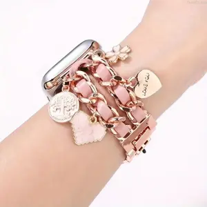 Double Row Chain Apple Watch Band for Women, Alloy & Leather Bracelet for Series & Ultra (38–49mm), Stylish Elegant Replacement Strap for Everyday & Spring Wear
