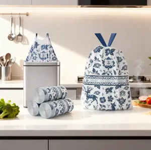 13 Gallon Drawstring Rip-Proof Trash Bags Blue and White Porcelain Theme Printed Sturdy HDPE Material for Office Kitchen Bedroom Cans heavy duty leakproof
