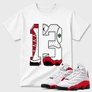 Unisex T-shirt To Match Sneakers Jordan 13 University Red - Number Statue. 100% Cotton for Casual Wear. Comfortable Summer Unisex T-Shirt to match Jordan Sneaker. Streetwear Style. urban outfitters