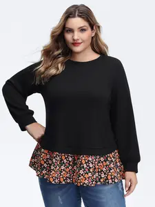 【Butter Soft 】 Bloomchic Supersoft Floral Spliced Layered Sweatshirt