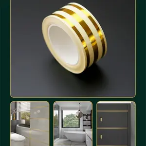 Self-Adhesive Gold Foil Seam Tape, Waterproof Durable Decorative Strip for Living Room Floor Wall Furniture Gaps Areas, 2pcs