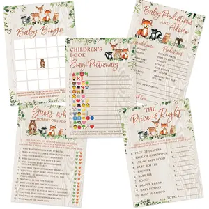 Woodland Baby Shower Game Set – 5 Games for 50 Guests, Forest Animals (Double–Sided)
