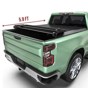 [Fits 2019-2025 Chevy Silverado & GMC Sierra 1500 New Body Style]  5.9 Ft Bed, Soft Quad-Fold Truck Bed Cover