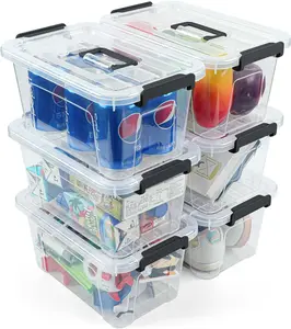 Plastic Storage Bins with Lids 6 Pack Storage Organizer, 7 Quart Stackable Storage Bins with Buckle-Up Latches and Handle Storage totes easy for Home Office Pantry Organization, Clear Lids
