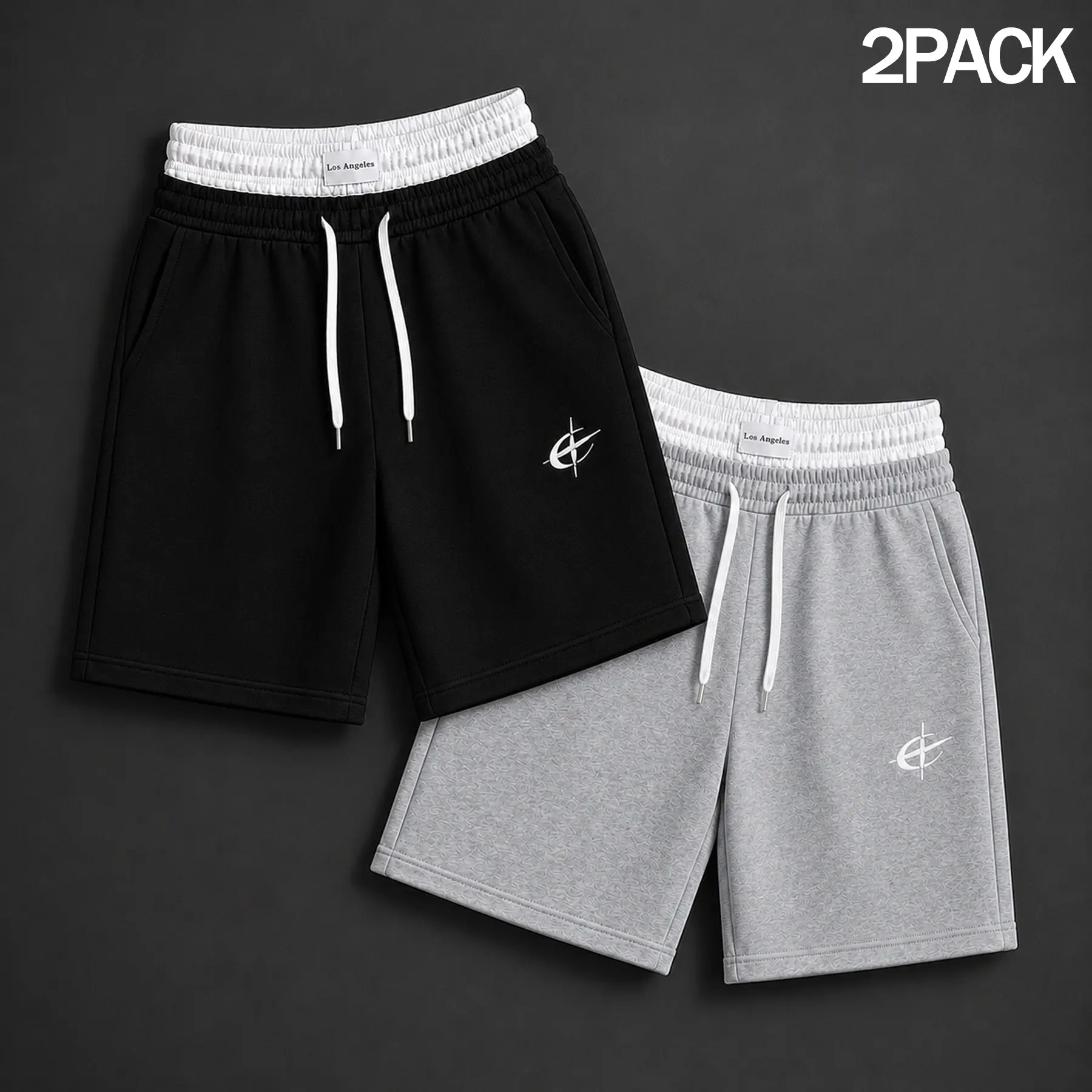 Men 1 or 2 Pack Double Waistband Printed Sweat Shorts Knee Length Athletic Lounge Shorts with Drawstring Pockets Loose Fit Bermuda Shorts for Summer Outfits Streetwear Basketball Gym Running Workout Travel Casual Wear