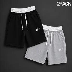 Men 2 Pack Double Waistband Printed Sweat Shorts Knee Length Athletic Lounge Shorts with Drawstring Pockets Loose Fit Bermuda Shorts for Summer Outfits Streetwear Basketball Gym Running Workout Travel Casual Wear