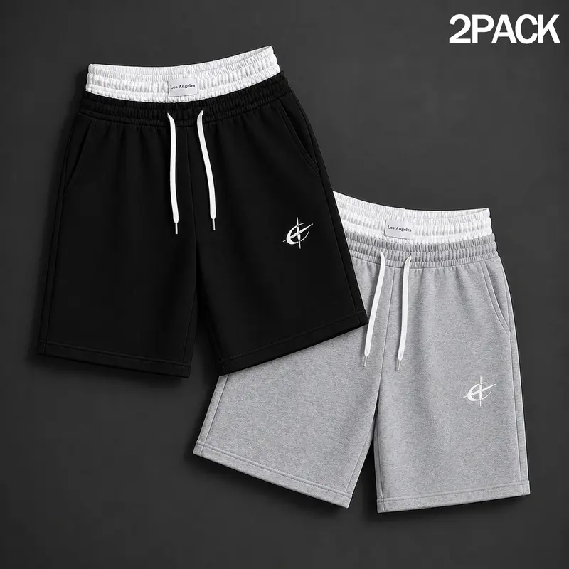 Men 1 or 2 Pack Double Waistband Printed Sweat Shorts Knee Length Athletic Lounge Shorts with Drawstring Pockets Loose Fit Bermuda Shorts for Summer Outfits Streetwear Basketball Gym Running Workout Travel Casual Wear