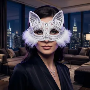 Lace Half Face Cat Mask, Sexy Masquerade Eye Mask with Beads Decoration, Venice Style Fox Animal Mask, Women's Fancy Dress Party Prop, Halloween Cosplay Costume Accessory, Carnival Ball Stage Show Prop Accurate Automatic Magnetic Beer hibiscus bouquet