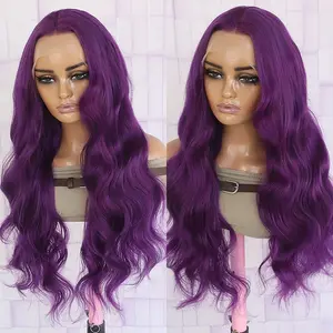 28 Inch Purple Lace Front Wigs For Women 13X4 Curly Wave Glueless Wigs Pre-Plucked Hairline 180% Density Free Part Body Wave Lace Wigs Comfortable Suitable For Daily Wear & Special Occasions Wig