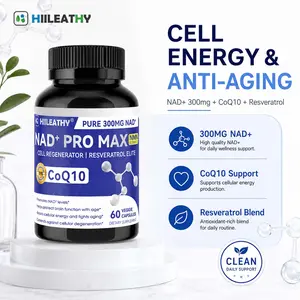 HIILEATHY NAD+ Pro Max | High Potency 300mg NAD+, CoQ10 & Resveratrol Supplement with Black Pepper Extract | Energy, Focus & Cardiovascular Wellness Support | 60 Veggie Capsules | Made in USA Fruit Dietary