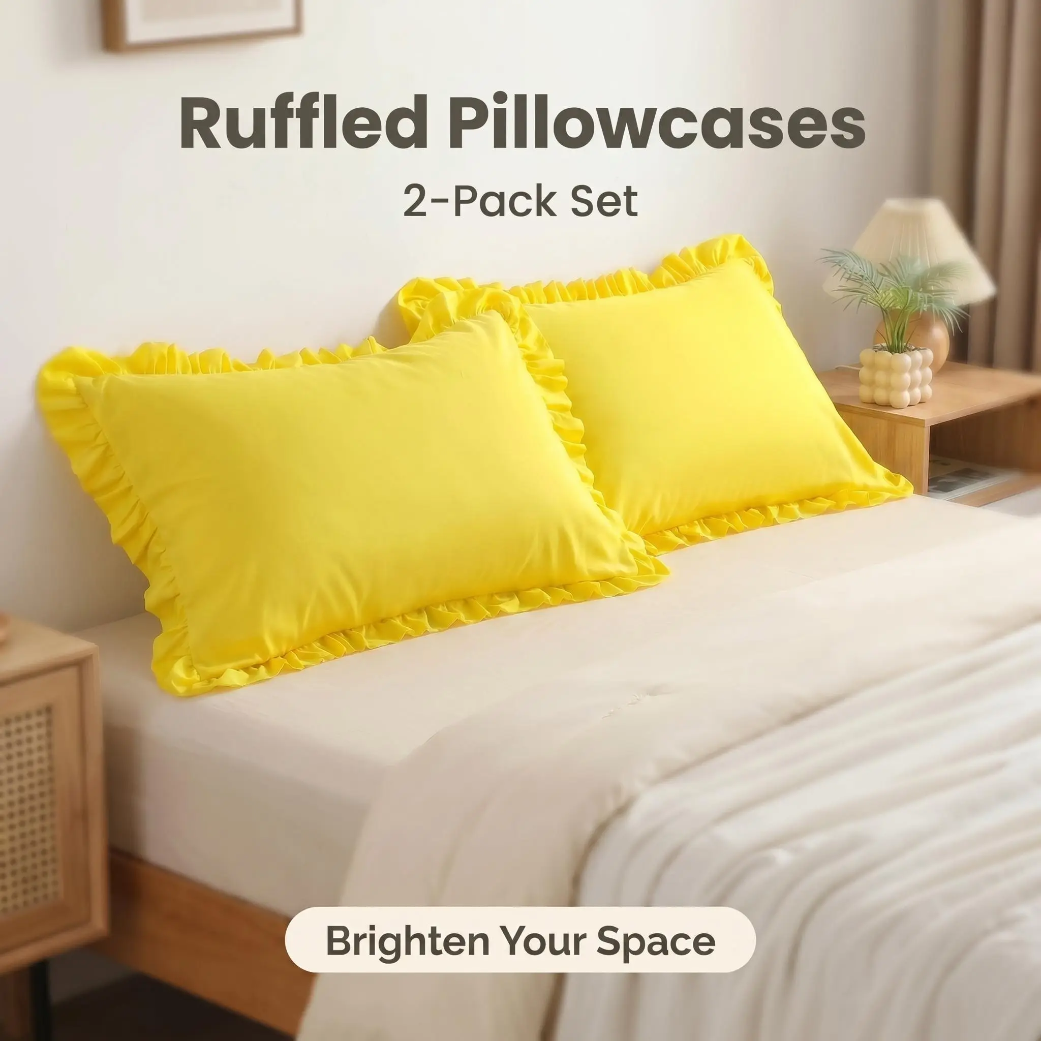 Bedsum Ruffled Pillow Shams, Set of 2 Soft Microfiber Decorative Pillowcases with Envelope Closure, Elegant Farmhouse Bedding Decor, Tailored Pleats, Perfect for Gifting, Standard/Queen/King, OEKO-TEX Certified