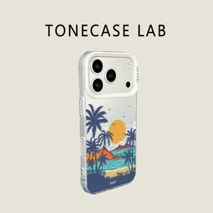 Palm Tree Ocean Sunset TPU Phone Case compatible with iPhone 17 Pro Max iPhone 16 Pro 15 Plus 14Pro 13 12 11 XS Max XS XR Samsung Galaxy S25 Ultra S24 Plus S23 shockproof protective case beach aesthetic