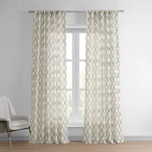 Half Price Drapes Saida Geometric Embroidered Patterned Faux Linen Sheer Curtain