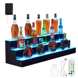 【GARVEE】3 Tiers LED Lighted Liquor Bottle Display,30in LED Liquor Shelf with Remote & App Control,Bottle Shelf 16 Colors,4 Modes,Multi-Color Lighting Modes,Bars