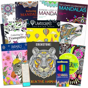 10 Pack Adult Coloring Book Super Set - Bundle with 10 Adult Coloring Books for Women, Men Featuring Mandalas and More Plus Colored Pencils and Bookmark | Advanced Coloring Books Bulk