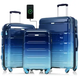 Luggage Sets 3 Piece, Hardside Expandable Suitcase Set with Spinner Wheels, Lightweight Gradient Color Luggage 20+24+28 IN,20-inch with USB Port, Airline Certified Carry-on Luggage