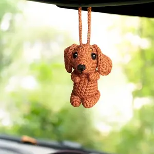 Crochet Dachshund Car Accessory, Rear View Mirror Hanger, Dachshund Gift, Cute Car Decoration, Dachshund Ornament, Doxie Car Mirror Charm