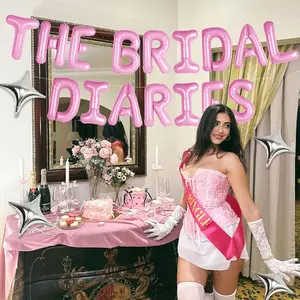 LaVenty Princess Diaries Bachelorette Party Decorations Bridal Diaries Balloons Banner Star Foil Balloon Bridal Shower Decor Princess Wedding Party Photo Props Pink Pink