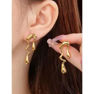 Irregular Fluid Golden Earrings Drip Design, High Fashion Accessory