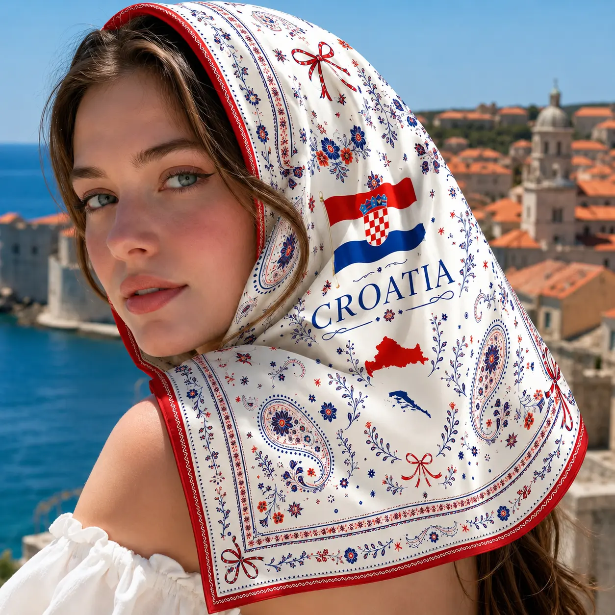 Croatia Satin Bandana Scarf, Custom Croatia Bandana, Personalized Name Head Scarf, Croatia Soccer Fan Gift, Festival Hair Wrap