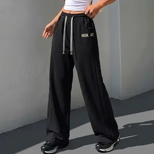 Women’s loose regular-fit solid color drawstring athletic pants made of polyester fiber, casual style for spring and autumn, with pocket design, suitable for everyday wear; dance pants/street dance pants.