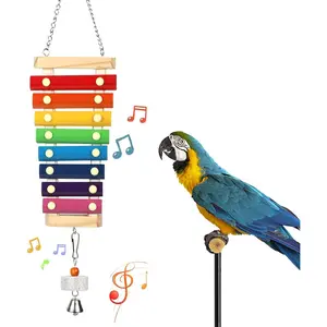 Large parrot hanging xylophone toy, multi-colored natural wooden bird chewing toy, equipped with grinding stone, suitable for large and medium-sized birds, such as macaws, African grey parrots, cockatoos, and Amazon parrots