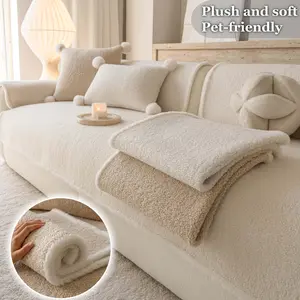 Premium Sherpa Fleece Sofa Cover Pad 1PC, Thick Plush Teddy Velvet Soft Sofa Protector, Pet-Friendly Non-Slip & Machine Washable Furniture Slipcover, for Living Room, Fits Armchair, Loveseat, Sectional, 2/3/4-Seater Sofas