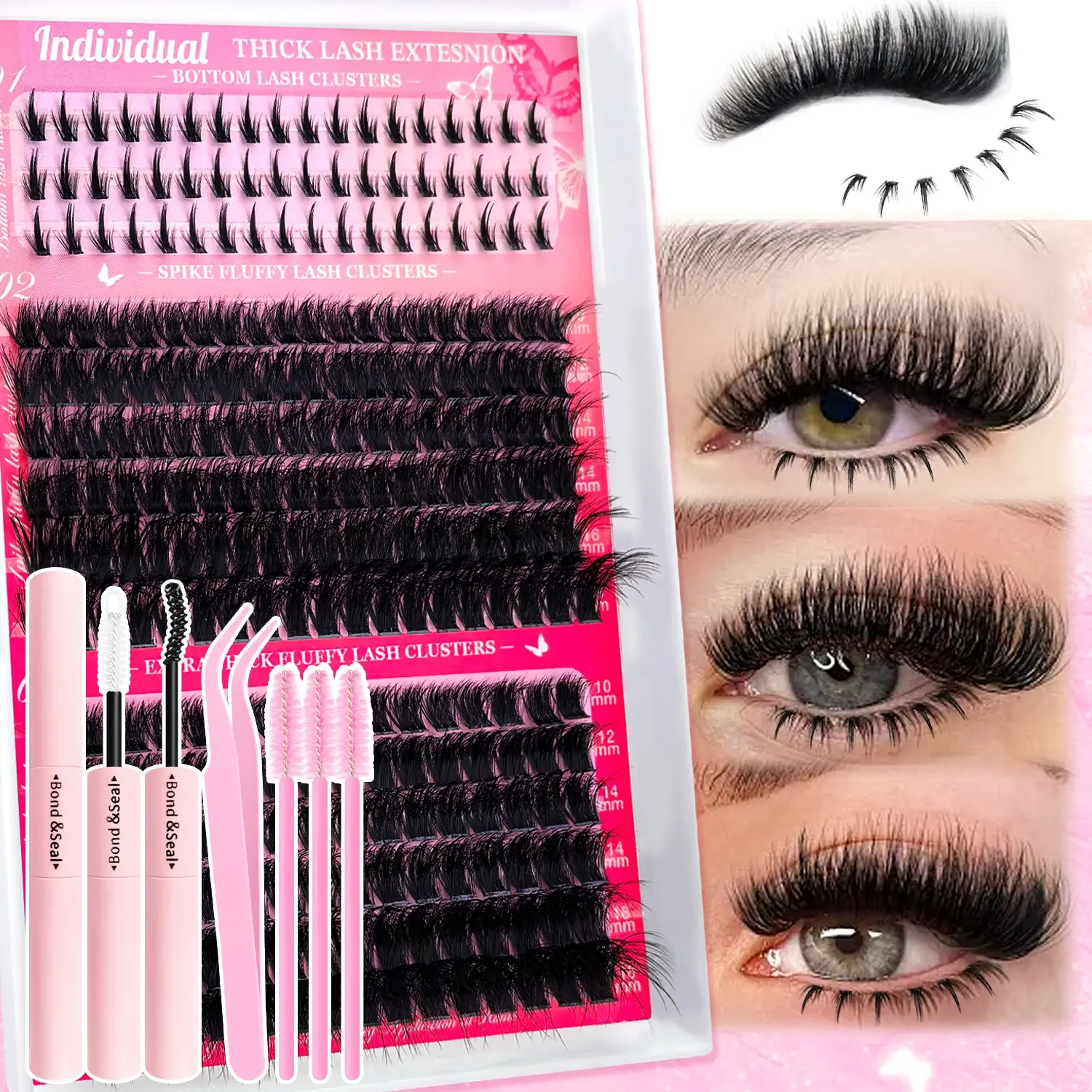 80D/100D Cluster False Eyelashes Set with Lower Lashes, Reusable Waterproof DIY Makeup Lash Extensions, Portable for Travel, Gift Idea, DIY Lash Clusters