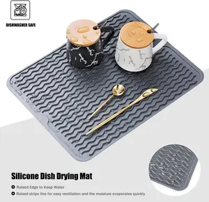 Silicone Dish Drying Mat, Non-Slip, Easy to Clean, Large Heat-Resistant Dish Drainer Mat for Kitchen Counter, Sink, Refrigerator, or Drawer (16 x 12