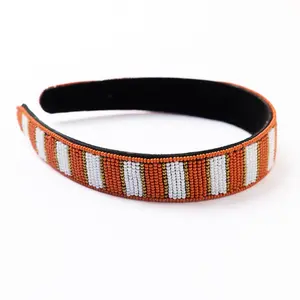 Game Day Striped Beaded Headband Burnt Orange