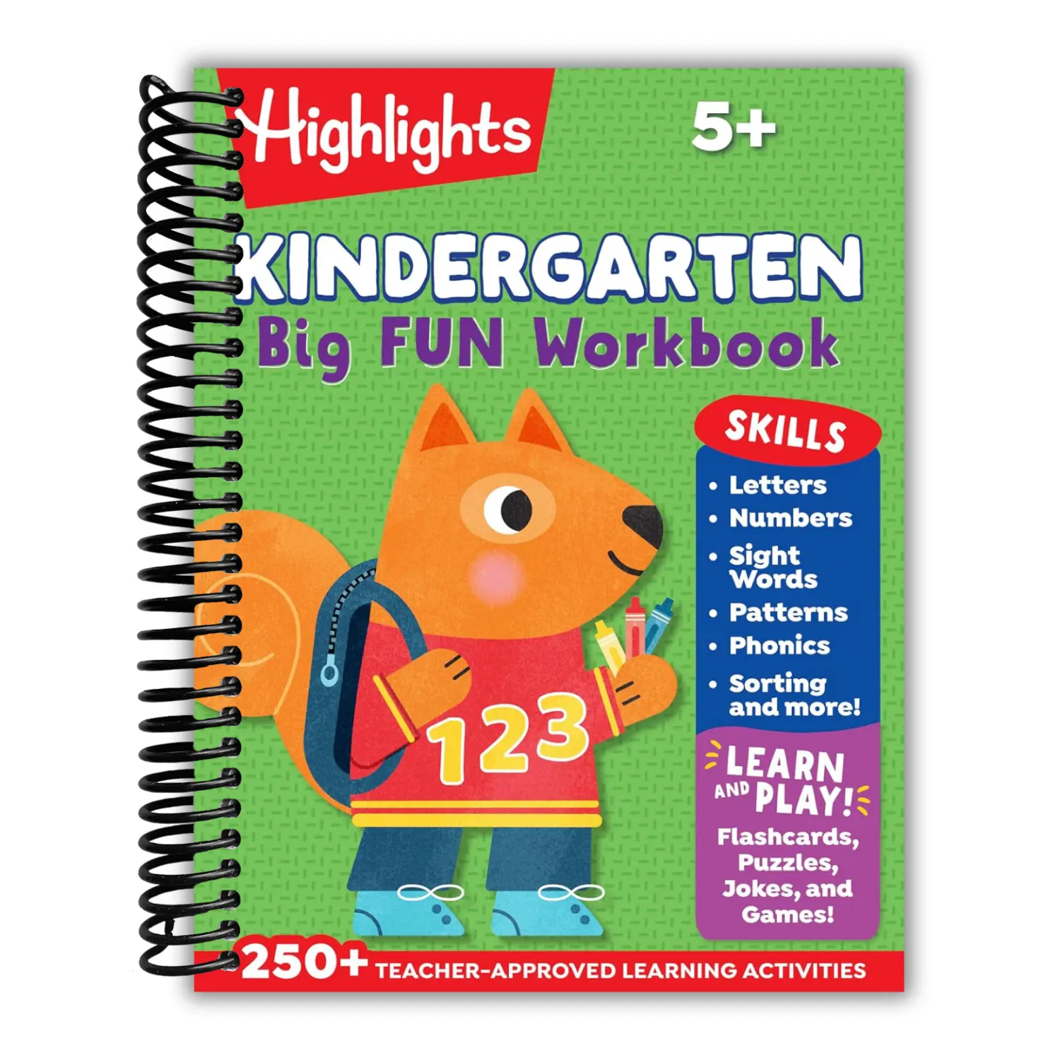 Kindergarten Big Fun Spiral Bound Workbook - 256-Page Education Textbook for 4-6 Years Olds, Practice Language Arts, Math, Sight Words, Patterns for Kindergarten Readiness