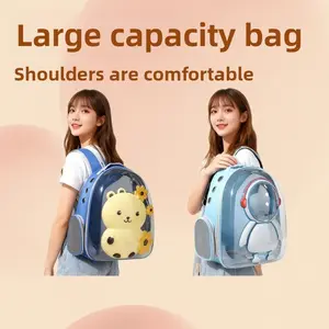 Pet Backpack Carrier - Breathable Transparent Space Capsule Astronaut Design with Mesh Pocket & Adjustable Straps, Portable Large Capacity Travel Backpack for Small Dogs & Cat
