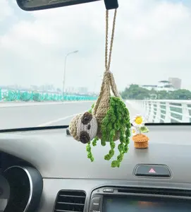 Crochet Sloth  Rear View Mirror Holder, Cute Hanging Ornament, A  for Lovers Hanging, Lovely Bag Automotive Interior Decorations, CCBEEM01.1
