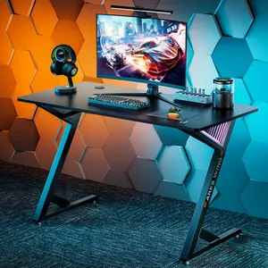 ARES WING 47 Inch Gaming Desk, Ergonomic Computer Desk with LED Light and DIY Control Cable, Gaming Table Carbon Fiber Surface for Home and Office, Black