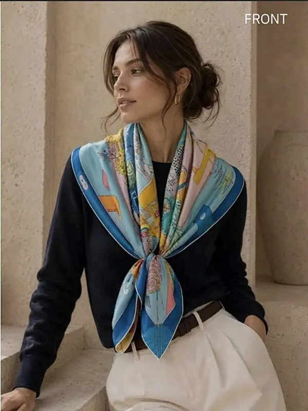 Reversible Satin Scarf – 35x35" Blue & Red Multicolor Chic Wrap – Head, Neck & Waist Accessory