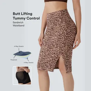 High Waisted Tummy Control Butt Lifting Midi Leopard Print Casual Shapewear Skirt