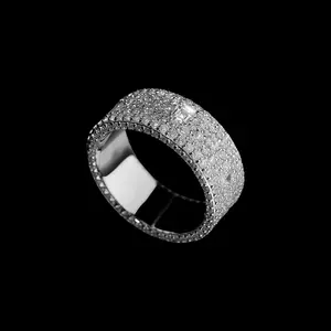 Silver Pave Band Ring for Women Men, CZ Diamond Wide Statement Ring, Full Iced Out Wedding Band Ring, Minimalist Luxury Jewelry, Daily Party Gift
